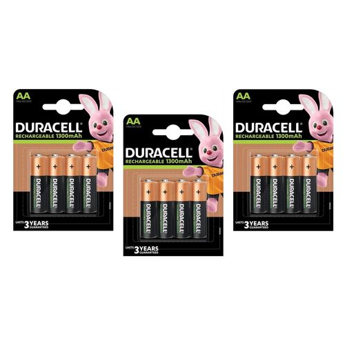 DURACELL Lot de 3 Blisters de 4 Batterie NiMH RECHARGEABLE Mignon AA (HR06) 1300mAh