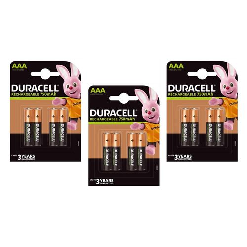 DURACELL Lot de 3 Blisters de 4 accus rechargeables 1,2V AAA HR3 750mAh
