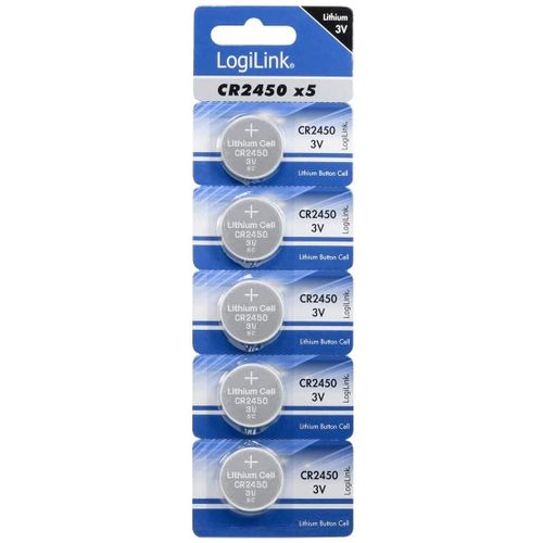 LogiLink Pack de 5 Piles Bouton Lithium 3 V CR2450 Argent