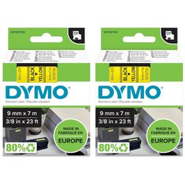 Dymo Lot De 2 K7s Ruban D1 Noir Sur Jaune 9mmx7,0m