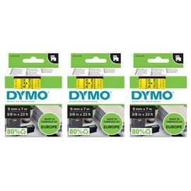 Dymo Lot De 3 K7s Ruban D1 Noir Sur Jaune 9mmx7,0m
