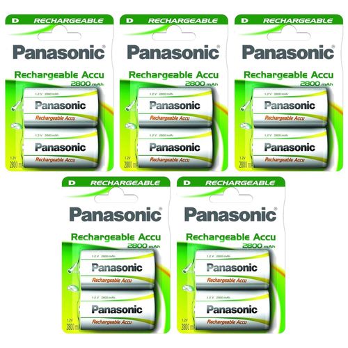 Panasonic Lot de 5 Packs 2 Piles Rechargeables R2U D/HR20 2800Ni-MH