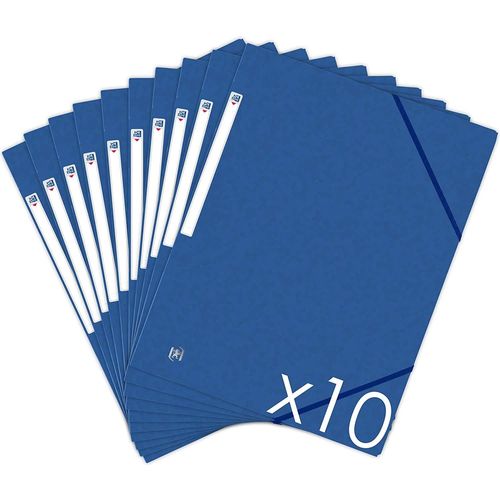 Oxford Lot De 10 Chemises Cartonnée Topfile+ 3 Rabats Elastique Format A4 Bleu