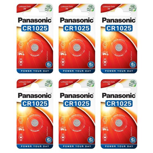 PANASONIC Lot de 6 Blisters de 1 Pile Bouton CR1025 Lithium 3V