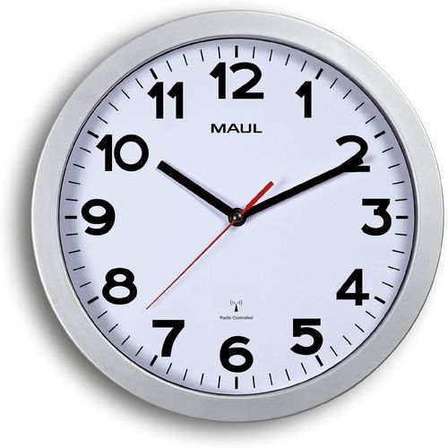 Maul Horloge Murale MAULstep Ø 30 cm Radiopilotée Bonne Lisibilité Argent
