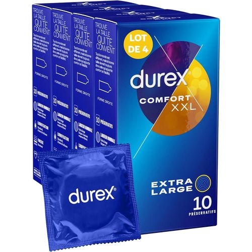 Durex Lot De 4 Préservatifs Comfort Xxl - Préservatifs Extra Larges Et Extra Longs - 10 Pièces