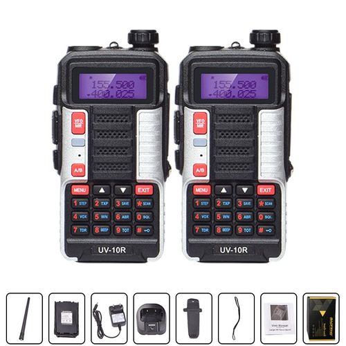 Baofeng UV 10R Professional Walperforated Talkies Haute Puissance touristes Bande 2 voies CB Ham Radio hf Transcsec VHF UHF BF UV-10R - Type Silver-Standard-EURO