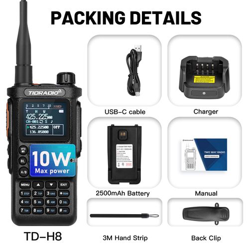 TIDRADIO 2e génération TD-H8 10W talkie-walkie professionnel Portable longue portée Radio téléphone sans fil Programmable recherche répéteurs - Type Black #B