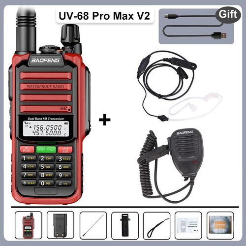 UV-68 Pro Max V2 IP68 étanche talkie-walkie 8800 mah batterie Type C UHF VHF double bande 128 canaux UV-S22 UV-98 Pro Radios rouges - Type Red-ACHD-Mic #B