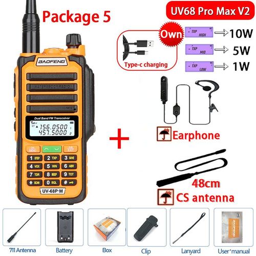 Baofeng-Talkie Walperforé étanche,haute puissance,jambon CB,radio,mise à niveau de UV9R UV5R Pro UV16 UV82 MAX,portée de 50km,UV68 Pro Max V2,2023 - Type V2 Orange 5-Usb plug