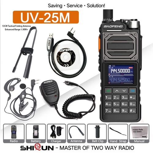 BAOFENG UV-25M talkie-walkie tactique haute puissance 50KM 136-520MHz 999CH USB C chargeur NOAA VOX Radios bidirectionnelles Six bandes BF-X5 Pro - Type 72-Cable-Mic-HD-EURO