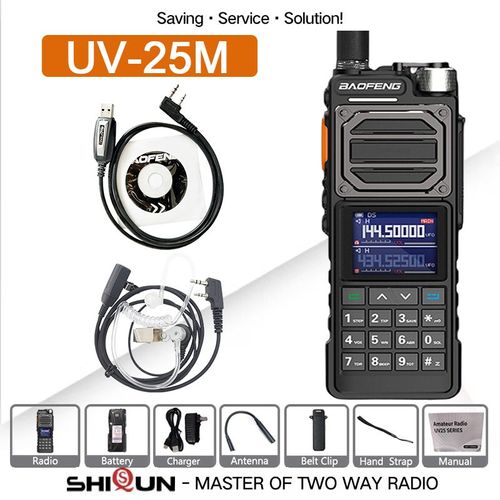 BAOFENG UV-25M talkie-walkie tactique haute puissance 50KM 136-520MHz 999CH USB C chargeur NOAA VOX Radios bidirectionnelles Six bandes BF-X5 Pro - Type Cable-Air Headset-EURO