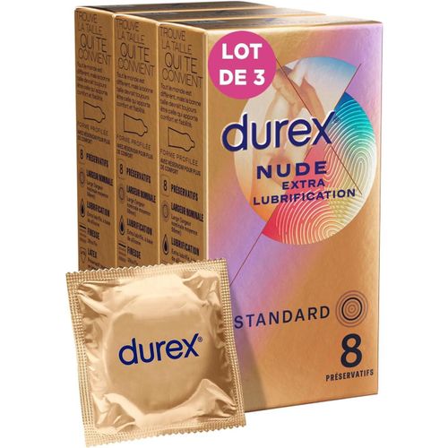 Durex Lot De 3 Pr¿Servatifs Nude Extra Lubrification - 8 Pr¿Servatifs Ultra Fins