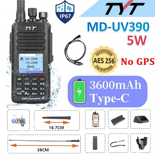 TYT MD-UV390 PLUS 10W GPS 3600mAh AES256 cryptage DMR Radio numérique UV390 IP67 Wateroof MD-UV390 talkie-walkie double bande - Type Package two-EURO