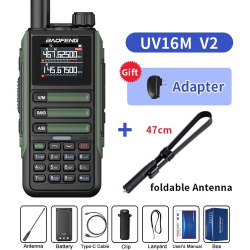 BaoFeng UV16M V2 talkie-walkie multi-bande AM étanche haute puissance longue portée bidirectionnelle NOAA Radio amateur Portable UV-5RH mise à jour UV16 - Type Green-Antenna-EURO