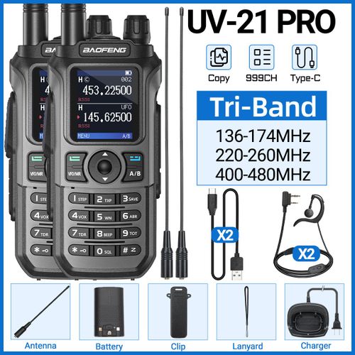 walkie-talkie UV-21 PRO V2,longue portée,sans fil,fréquence de copie type-c,Tri bande,puissant,étanche,Radio bidirectionnelle,2 pièces - Type Grey Add H-771-EURO