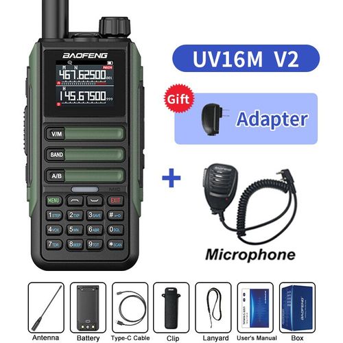 BaoFeng UV16M V2 talkie-walkie multi-bande AM étanche haute puissance longue portée bidirectionnelle NOAA Radio amateur Portable UV-5RH mise à jour UV16 - Type Green-MIC-EURO