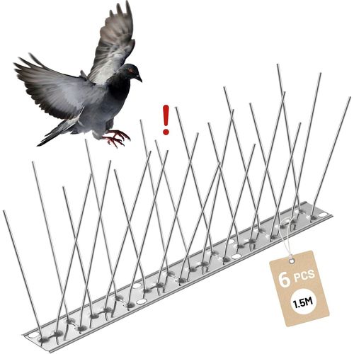 6 PCS Pic Anti Pigeon, Pique Anti Pigeon en Acier Inoxydable de Haute Qualité, Résistant à la Corrosion, Anti Pigeons pour aBalcon, Jardins sur Toit ou Murs D'intimité (1.5M)