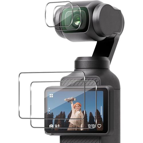 2+2 Pièces Protection D'écran per DJI Osmo Pocket 3 e Caméra Arrière Protecteur, Verre trempé per DJI Pocket 3, 9H Dureté Haute définition Anti-Rayures Sans Bulles