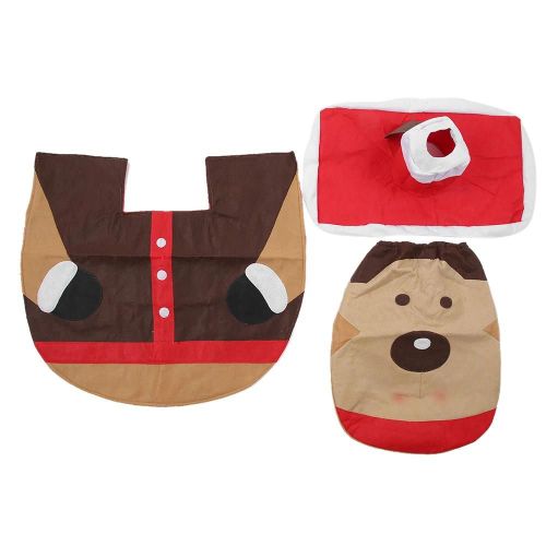 3Pcs Noël Antidérapant Doux Bain Salle de Bain Tapis Toilette Couvercle De Toilette Réservoir Type:D