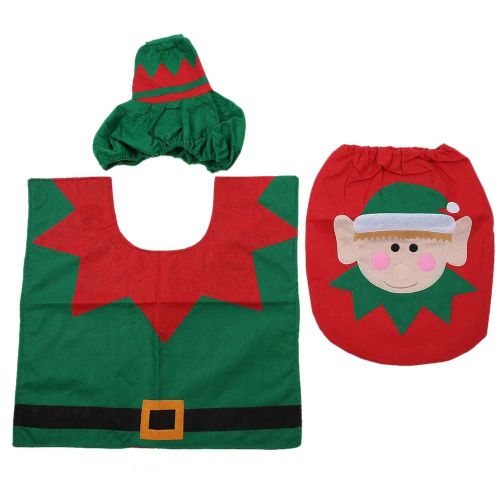 3Pcs Noël Antidérapant Doux Bain Salle de Bain Salle De Salle De Bain Tapis De Toilette Couvercle De Réservoir De ToiletteType B