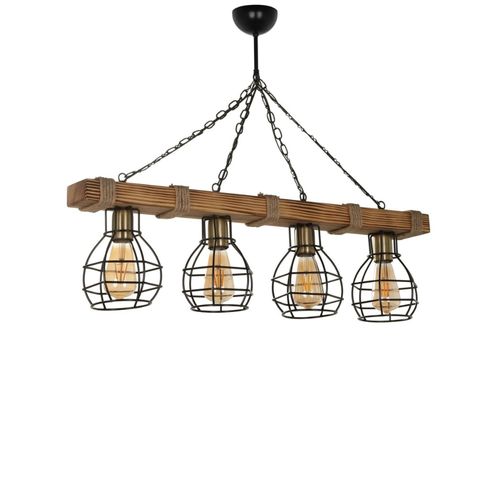 Suspension Filaire 4 Lampes Bois Et Métal Lou