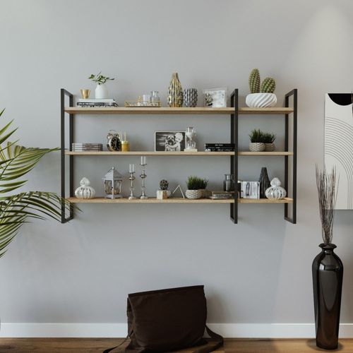 Étagère Murale Design En Métal - 3 Rangements - Bois Et Noir Vitro