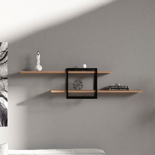 Etagère Murale Design - 2 Rangements - Bois Et Noir Paro