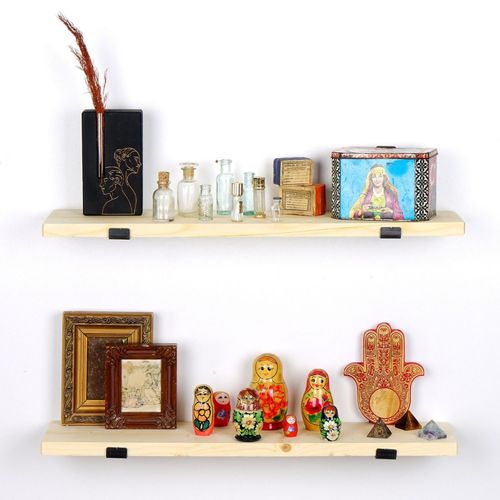Étagère Murale En Bois D'épicéa Et Métal Bussa - 2 Rangements - Bois Et Noir