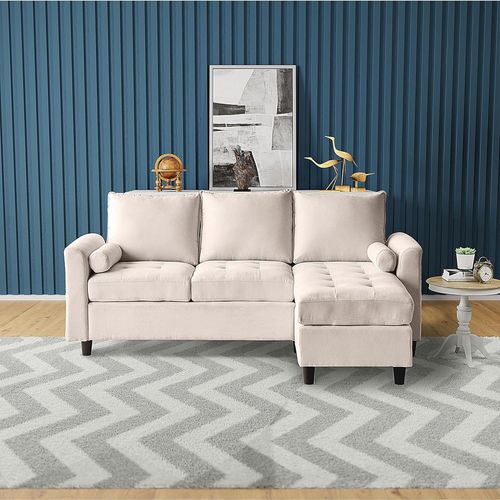 Canapé 3 Places En Velours Avec Pouf Beige Coventry