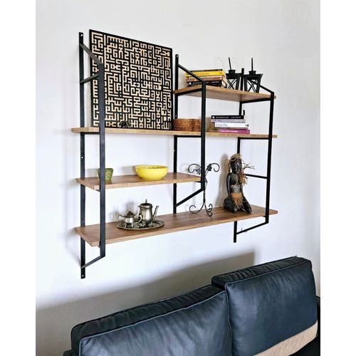 Etagère Murale Design En Métal - 4 Rangements - Bois Et Noir Yomi