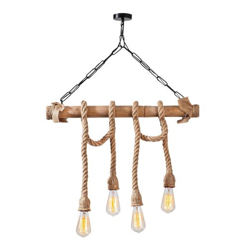 Suspension Rustique Filaire 4 Lampes Cordes Et Bois Loane