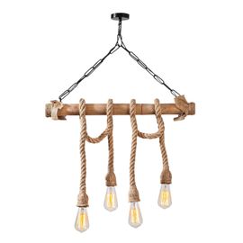 Suspension Rustique Filaire 4 Lampes Cordes Et Bois Loane