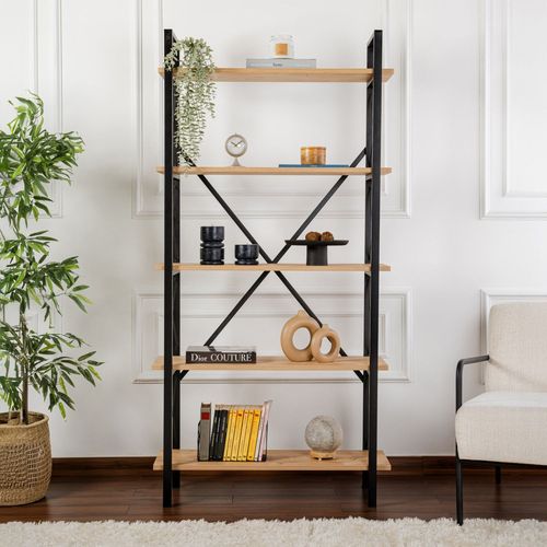 Elysian -Etagère Moderne 5 Espaces De Rangement Bois Et Métal 180cm