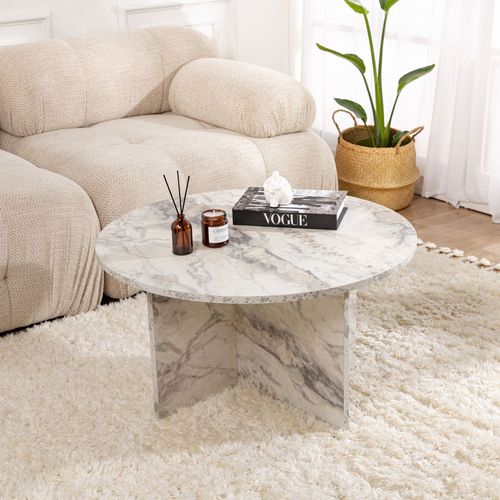 Table Basse Ronde Effet Marbre Freesia 80x80cm Vinu