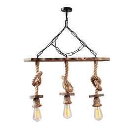 Suspension Rustique Filaire 3 Lampes Cordes Et Bois Zya