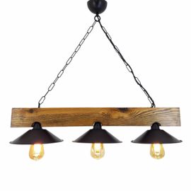 Suspension Rustique 3 Lampes Bois Et Noire Enola