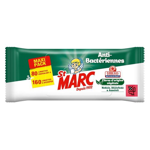 ST MARC Lingettes Nettoyantes et Désinfectantes Antibactériennes - 80 lingettes