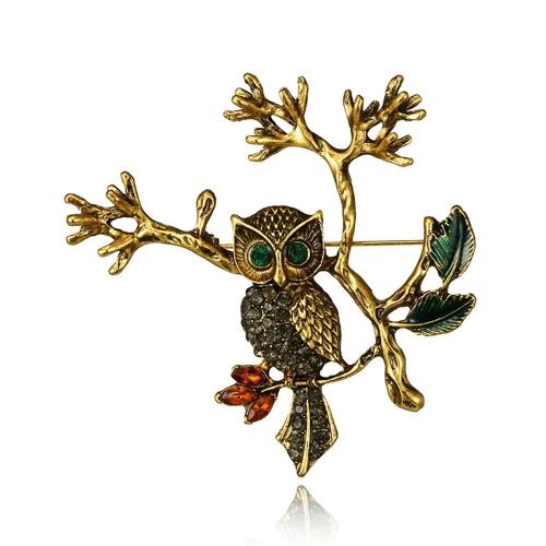 Exquis Fait À La Main Femmes Dames Strass Hibou Broche Broche Vêtements Accessoire (Or)