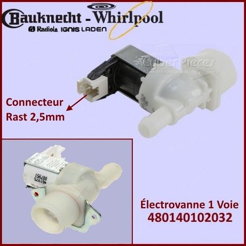 Electrovanne p 1220 1 voie 180° Lave-vaisselle - 480140102032 Lave-vaisselle WHIRLPOOL, BAUKNECHT, LADEN, KITCHENAID, IGNIS, IKEA WHIRLPOOL
