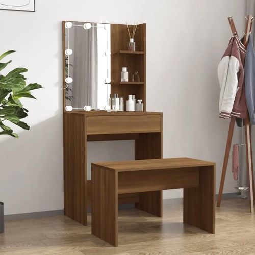 Ensemble De Coiffeuse Avec Led Chêne Marron Bois D'ingénierie