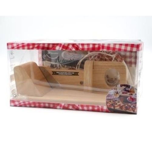 A Double Tranchant - Coffret Avec 1 Trancheuse À Saucisson En Bois Gravé, Lame En Acier Inoxydable, 1 Sac En Coton Vichy Pour Conserver Vos Saucissons