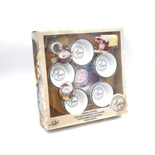 Place De L'apéro ! - Coffret Avec 5 Ramequins, 1 Porte-Piques, 1 Plateau En Bambou Et 1 Lot De 100 Piques