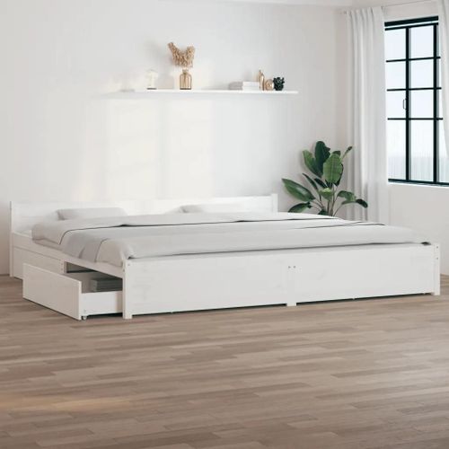 Cadre De Lit Sans Matelas Avec Tiroirs Blanc