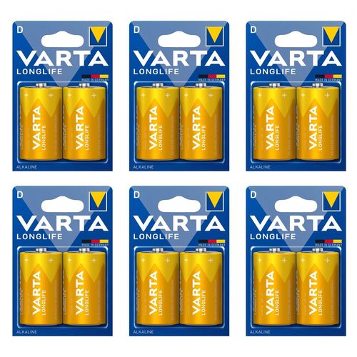 VARTA Lot de 6 Blisters de 2 Piles Longlife Extra 4120 Mono D LR20