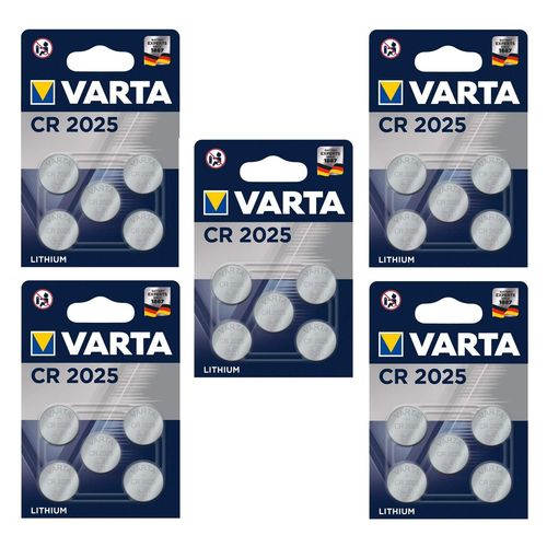 Varta Lot de 5 Blisters Pack de 5 Piles Boutons Lithium CR2025 3V