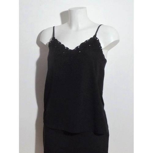 Tee Shirt Noir Bi Matière À Bretelles Et Encolure Brodée-Taille Xs- Promod