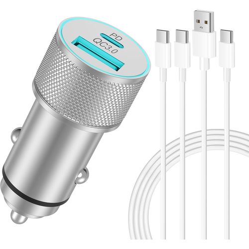 Chargeur Voiture Et Type-C Câbles, Prise Allume Cigare Usb C Rapide 38w 2 Ports (Pd/Qc) Et 2x Câbles, Adaptateur Secteur 12v[4974]