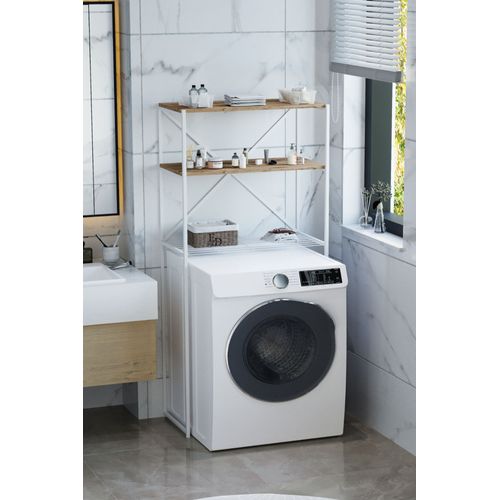 Etagere De Rangement Machine A Laver ¿ Structure Metal Blanc Et Bois ¿ Meuble Gain De Place Buanderie Ou Salle De Bain