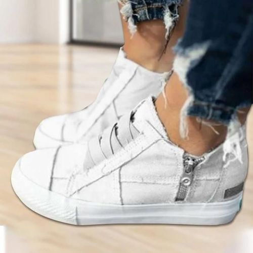 Chaussures De Soutien De L'arche À Ressort Semelle Épaisse Chaussures En Toile Décontractées Avec Fermeture À Sangle Élastique Mise En Place Rapide Pour Les Femmes Au Quotidien Blanc,39